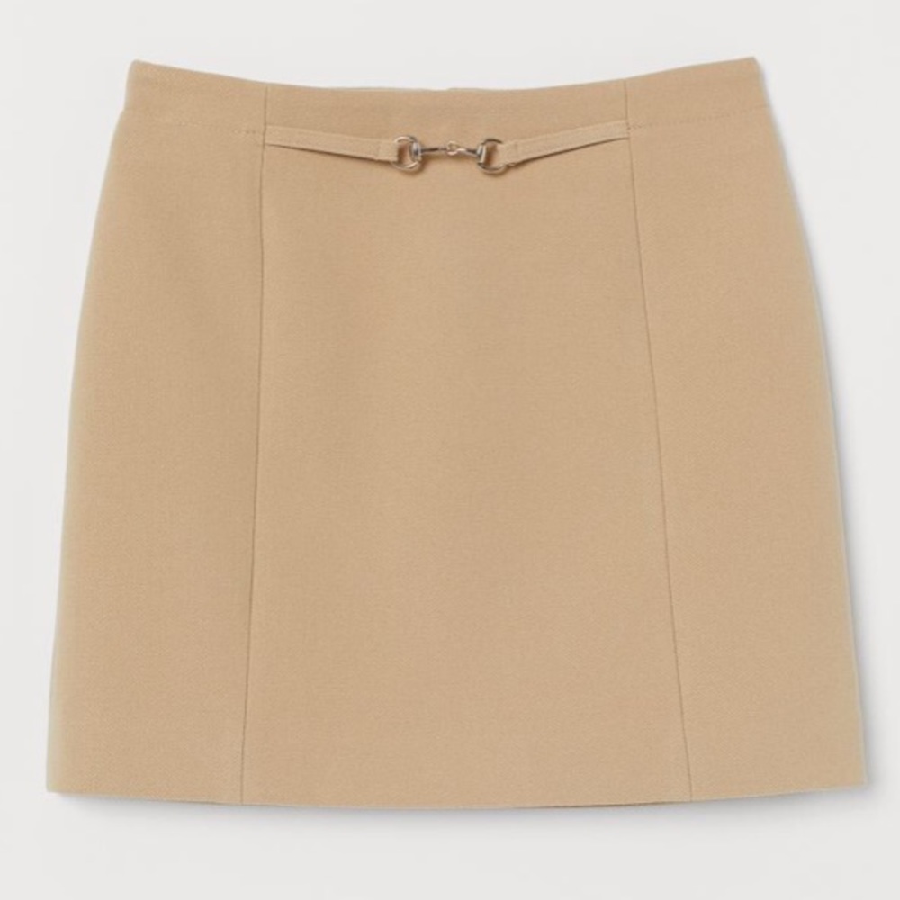 H&M Beige Tan Woven Fabric High Waist Short Skirt